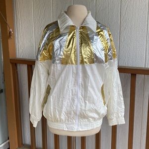 Vintage 80s 90s Slade 2 piece track set gold and white shiny foil unique retro